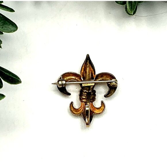 Vintage 1930's Gold-Tone Fleur-De-Lis Pin Brooch With Secure Clasp 1/20 12K - Picture 3 of 5